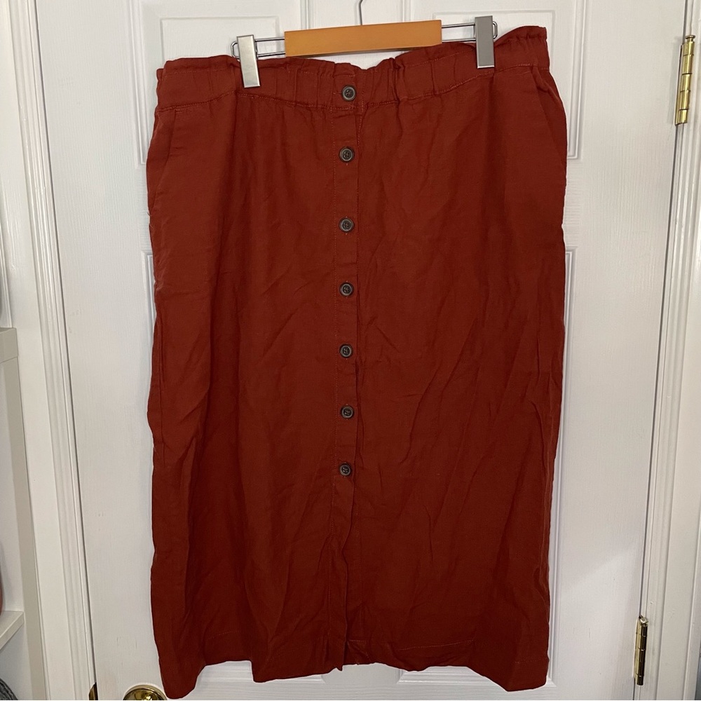 Joe Fresh worn once linen orange button up midi skirt X-LARGE